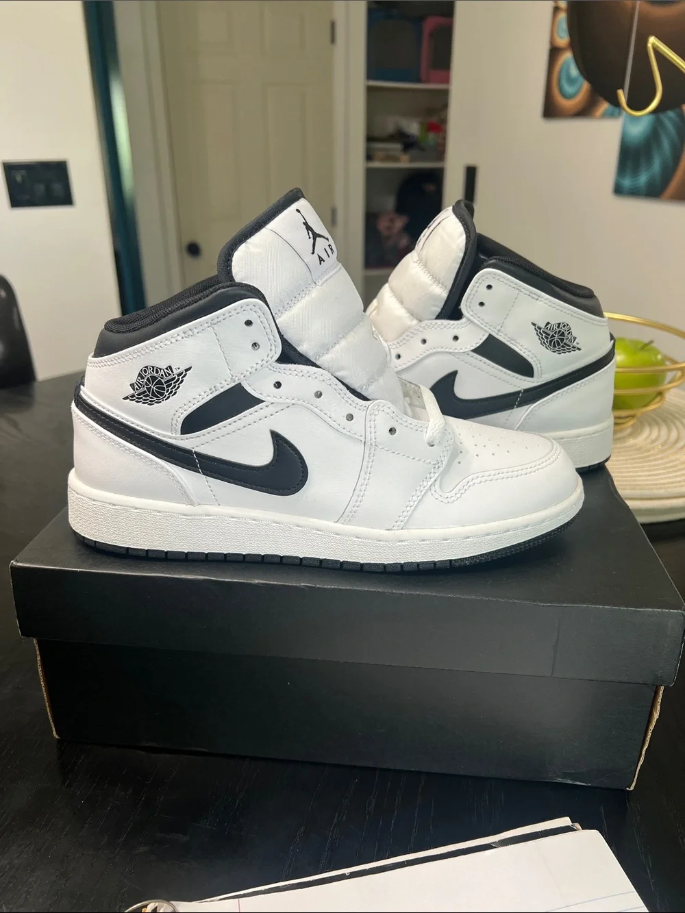 Nike Kids White and Black Air Jordan 1 Mid Sneakers